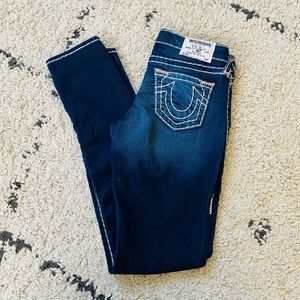 True Religion Skinny Super T Pink Bar Blue Women’s Sz 27